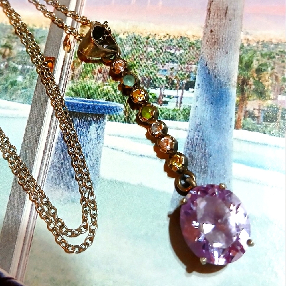VTG Purple Topaz + More Gems Sterling Silver NECKLACE